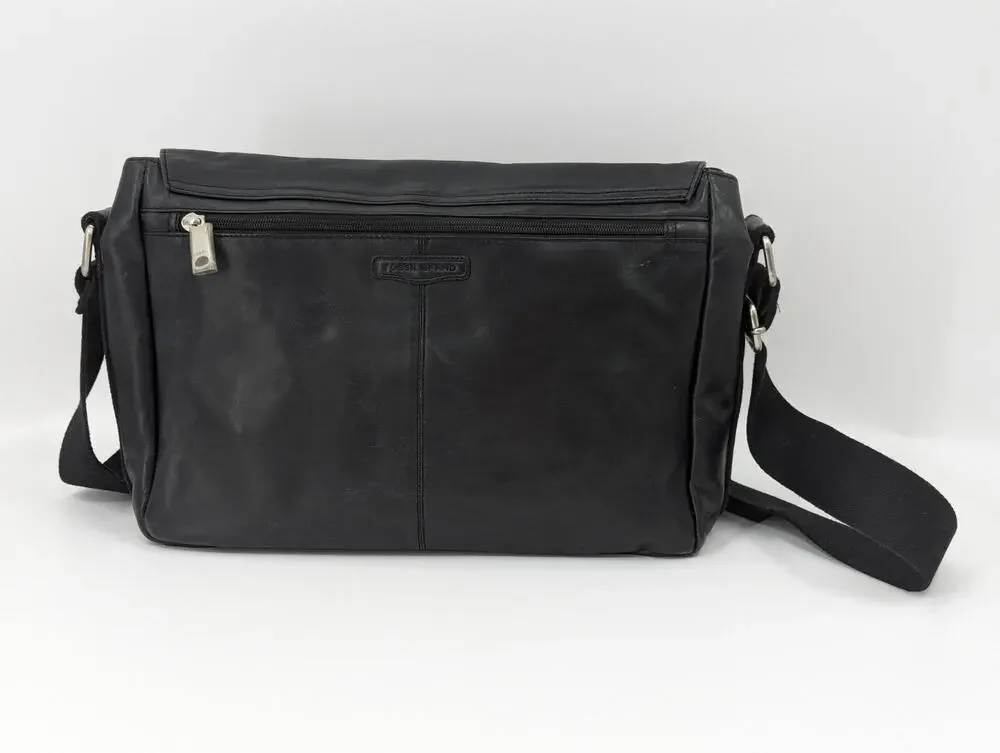 Fossil Vintage Black Leather Briefcase Messenger Computer Laptop Bag